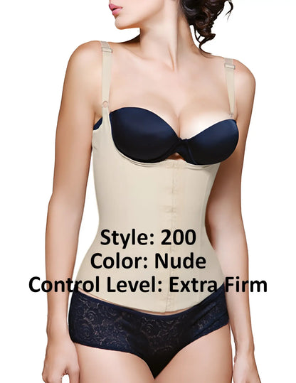 Nude vedette 200 renee extra-firm latex underbust waist cincher with adjustable straps and black satin bra cup