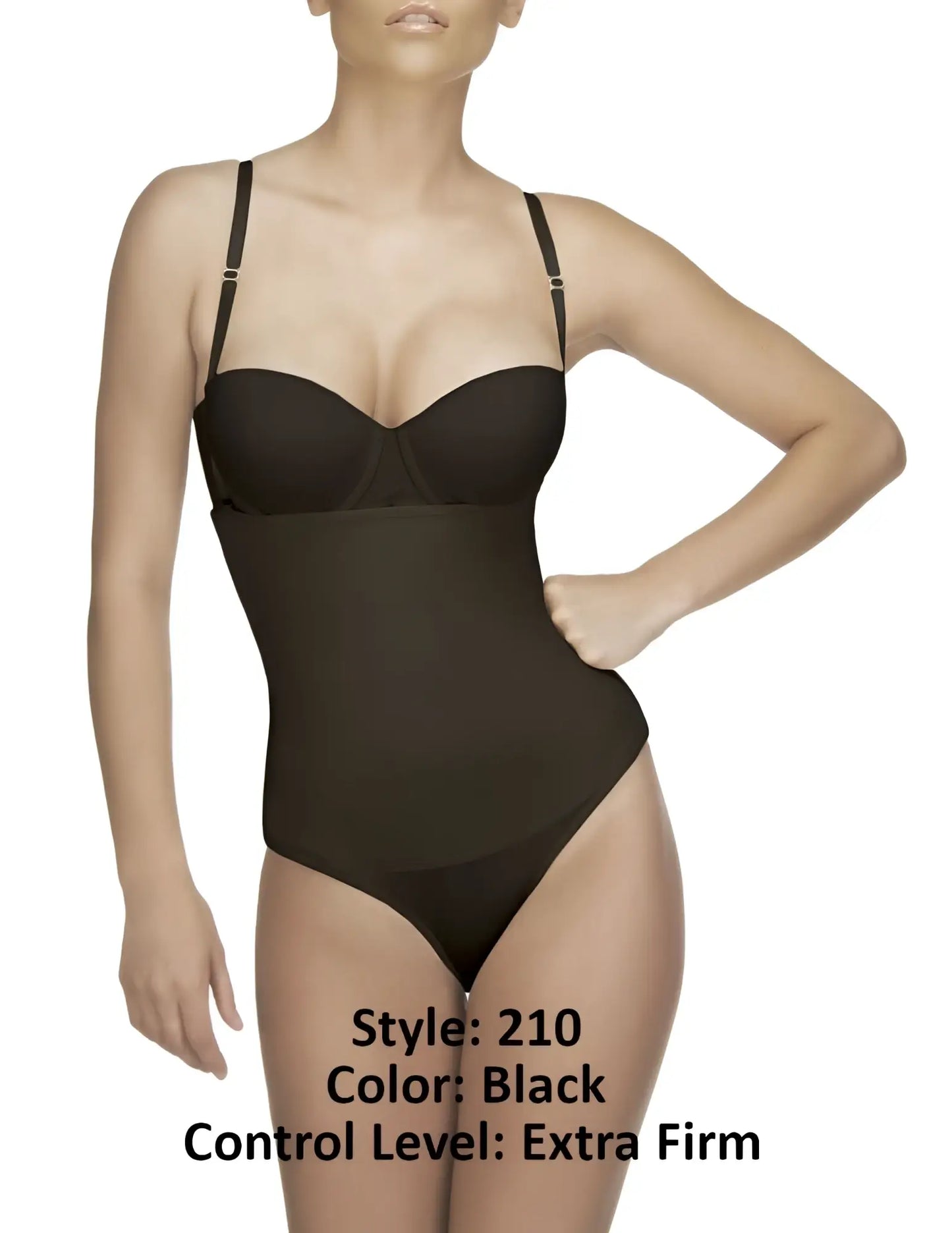 Black vedette 210 nadine strapless bodysuit with extra firm control thin straps and seamless design in bikini color black