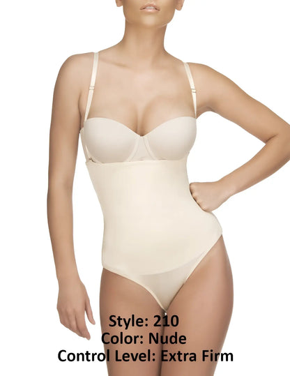 Vedaette 210 nadine strapless bodysuit in nude color featuring extra-firm seamless body shaper with thin straps
