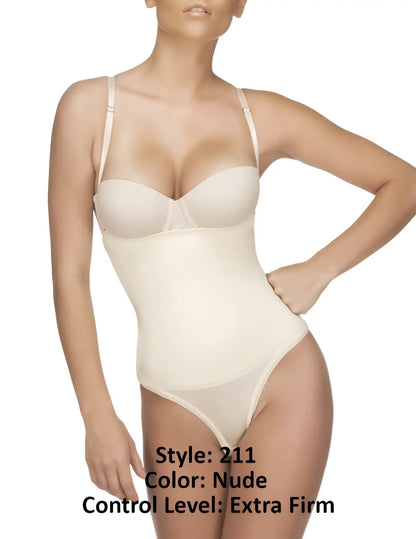 Vedette 211 Nadine strapless bodysuit nude color extra firm seamless body shaper with thin straps