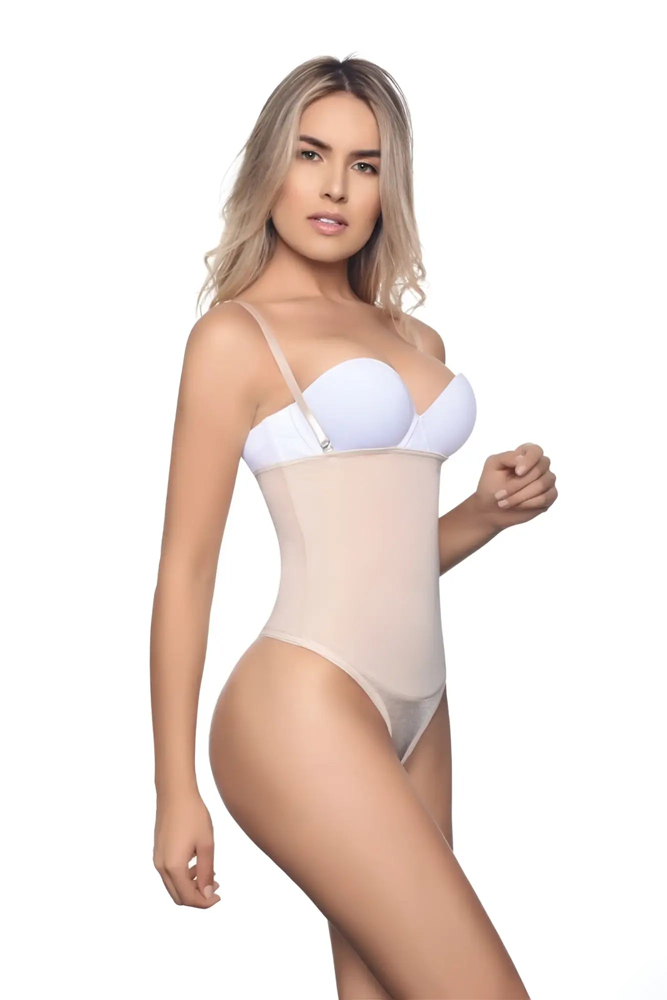 Vedette 211 Nadine strapless bodysuit in nude thong color with thin straps and smooth form fitting design