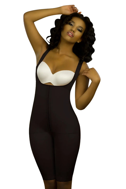 Black Vedette 350 Marcelle high back full body shaper with white underwire bra insert and stretchy shapewear fabric