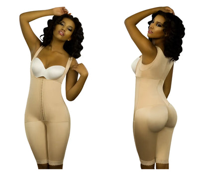 Beige vedette 350 marcelle high back full body shaper with front zipper and lace trim at the hem in nude color