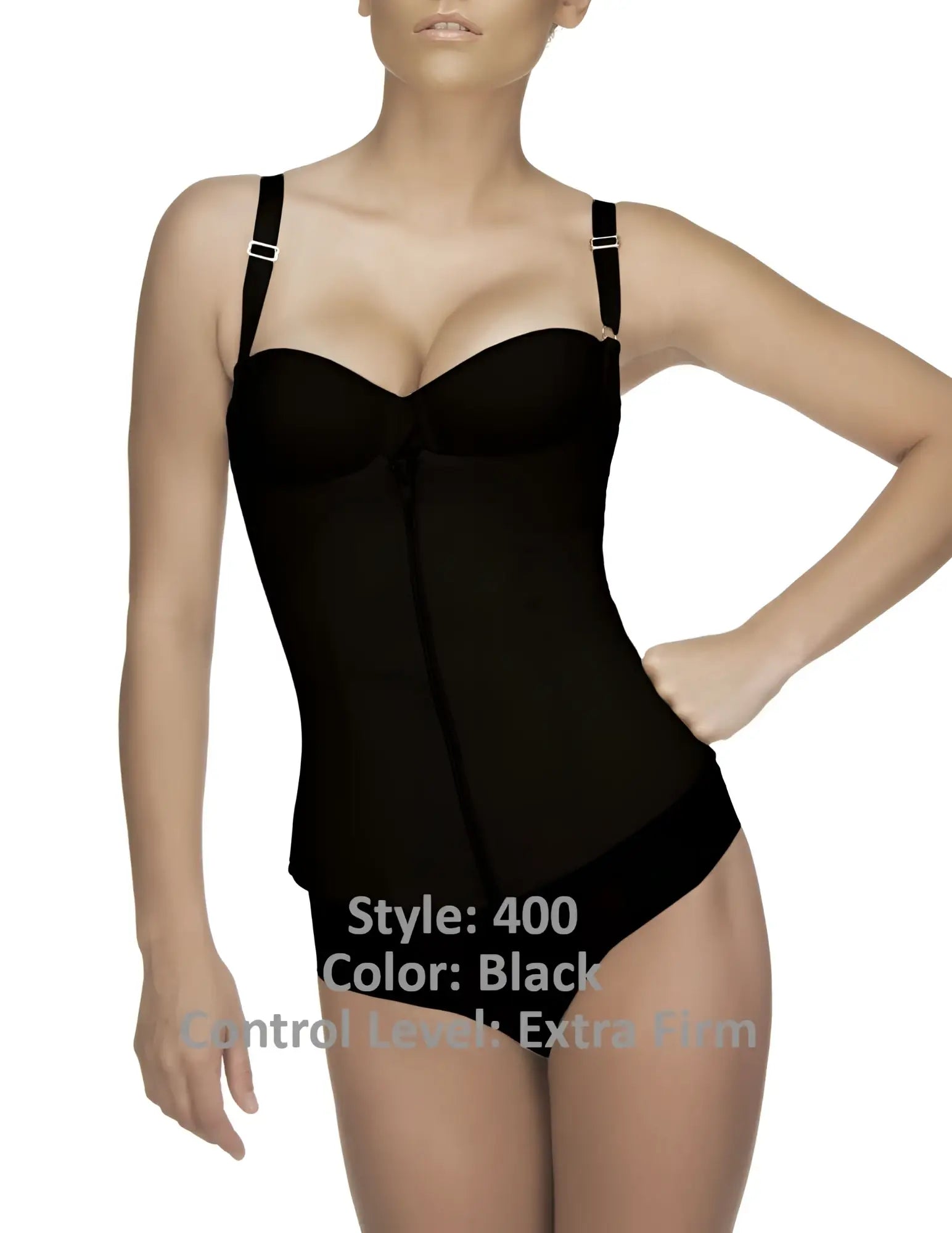 Black vedette 400 felice underbust waist cincher with zipper featuring adjustable straps and sweetheart neckline