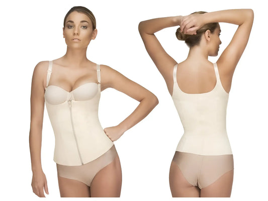 Beige vedette 400 felice underbust waist cincher with underwire adjustable straps and front zipper in nude color