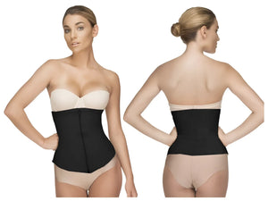Vedette 403 Gigi black waist cincher with front zipper and beige underbust panel for waist shaping