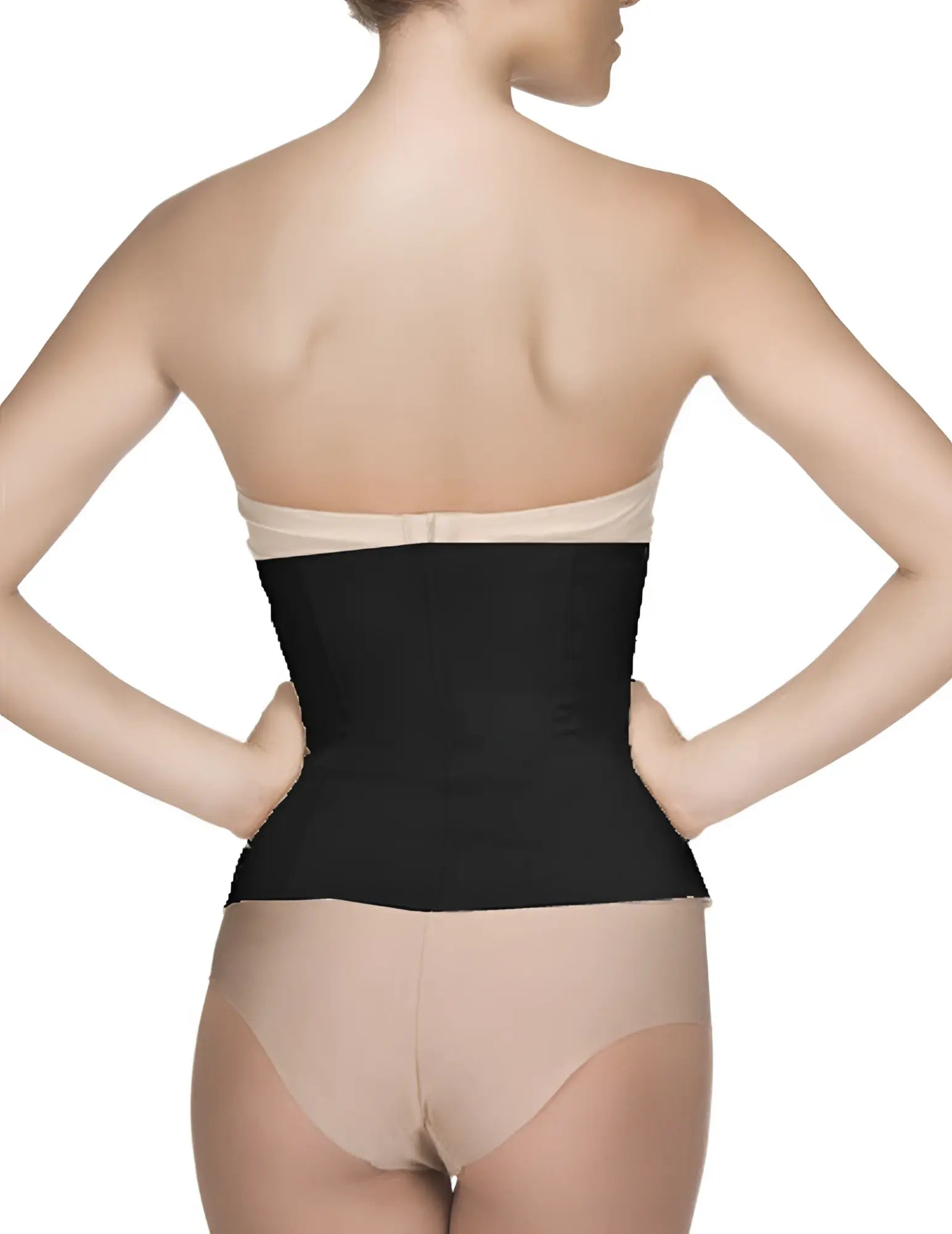Black vedette 403 gigi waist cincher with beige trim and zipper for figure shaping and support