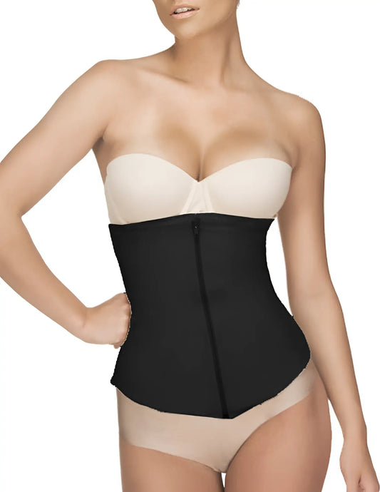 Black Vedette 403 Gigi waist cincher with central zipper and smooth, form-fitting design for waist shaping