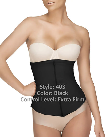 Black vedette 403 gigi extra firm waist cincher with central zipper and smooth form fitting design