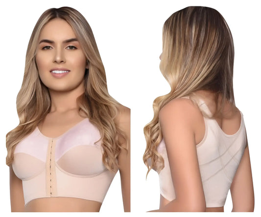 Beige vedette 5083 back-support brassiere with underwire adjustable side closures and structured supportive design