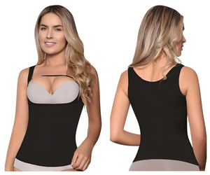 Vedette 5086 firm control tank-top in black with black and gray seamless body shaping and structured bust panel