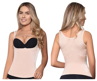 Beige and black vedette 5086 firm control tank top with seamless body shaper and supportive bra insert in nude color