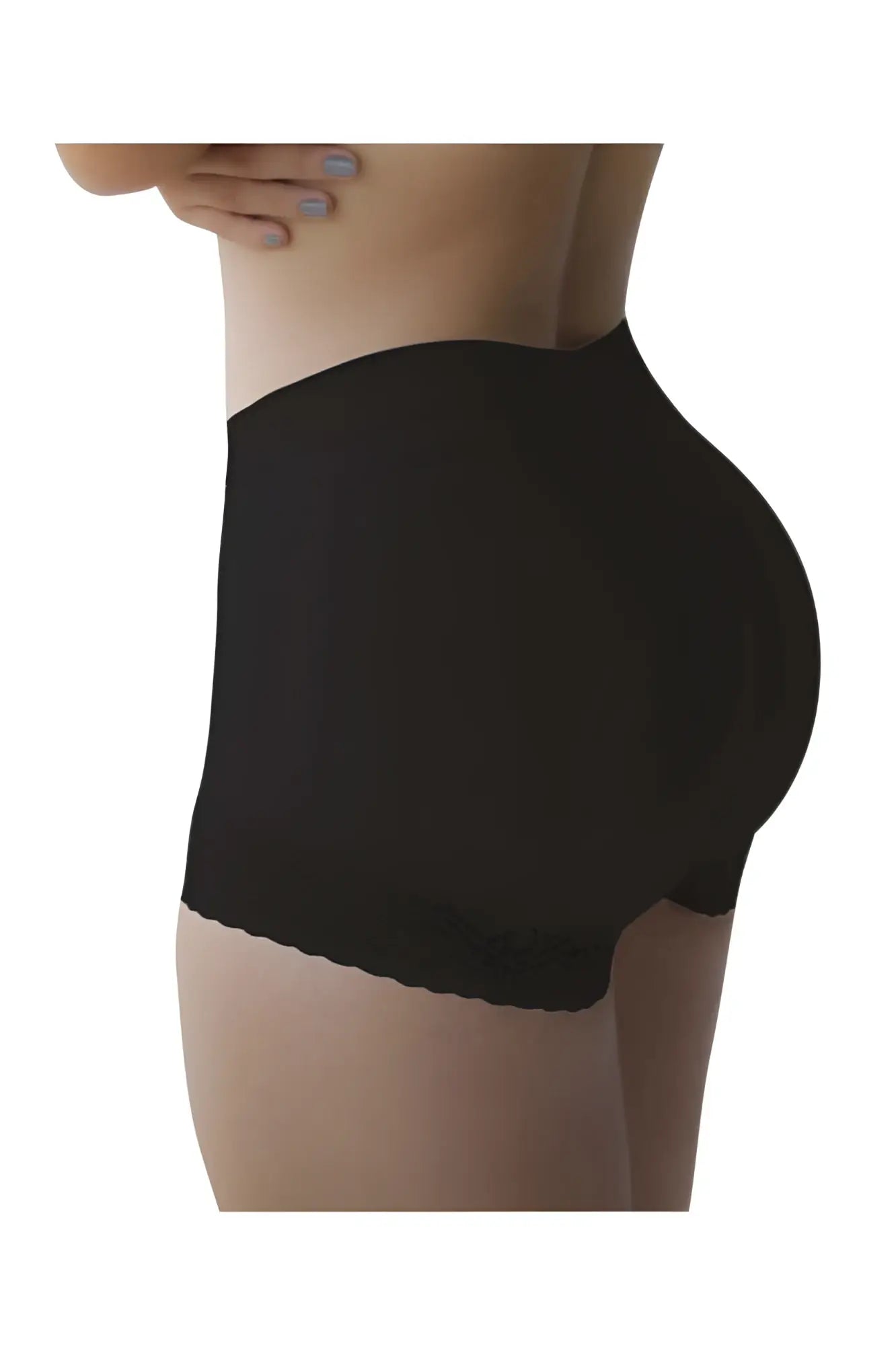 Black vedette 5092 butt lifter shaper short with high-waisted scalloped hem for slimming and shaping