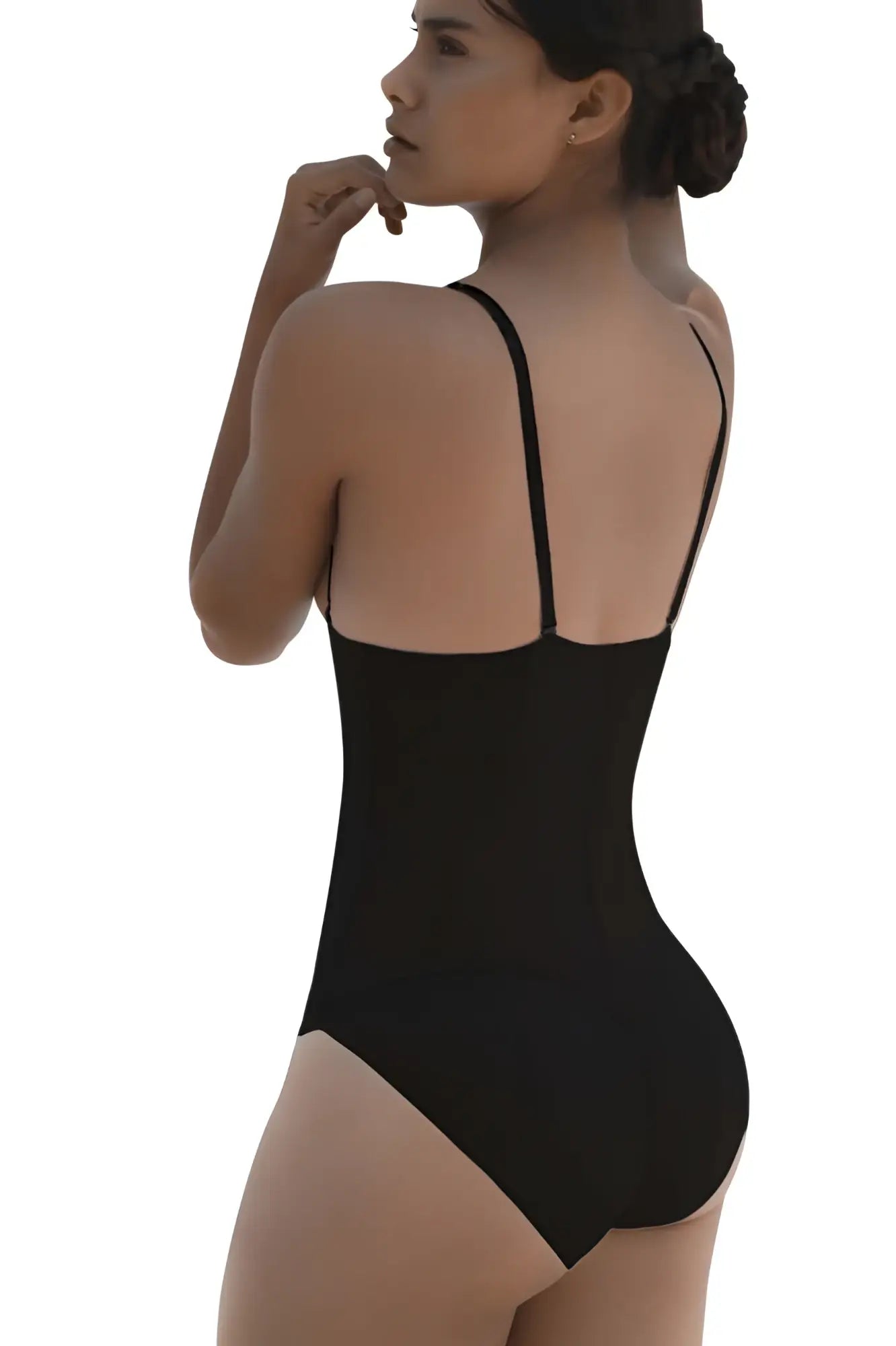 Black vedette 5108 one-piece bodycon swimsuit with thin spaghetti straps and strapless body shaper butt lifter design