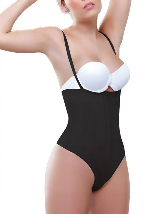 Vedette 905 Anastasia black strapless waist nipper with thin straps and smooth form-fitting body shaper design