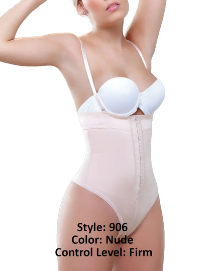 Nude vedette 906 julie strapless thong shapewear with firm control waist shaper white underwire bra cups and zipper closure