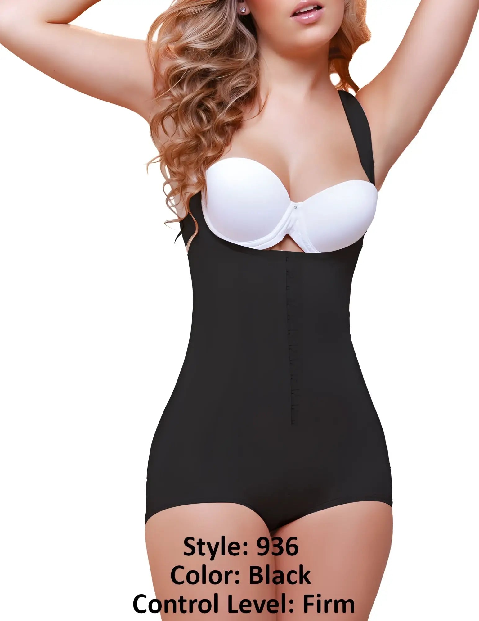 Black vedette 936 ariana high back wide strap shapewear with firm control and white underwire bra insert