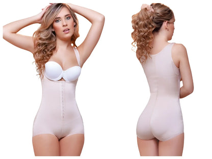 Beige vedette 936 ariana high back wide strap shapewear with white top and central zipper closure in nude color
