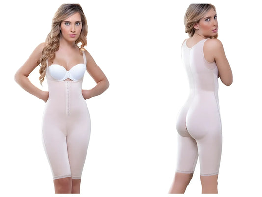 Vedette 938 nude seamless full body control suit with front zipper and adjustable straps for shaping and support