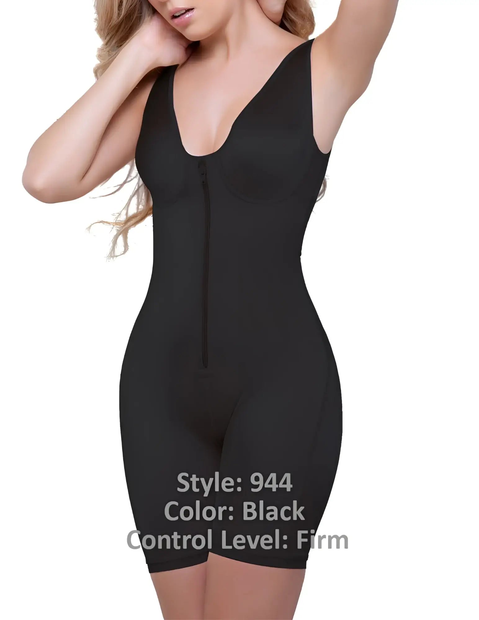 Black vedette 944 celeste sleeveless firm control shapewear bodysuit with front zipper for compression and support