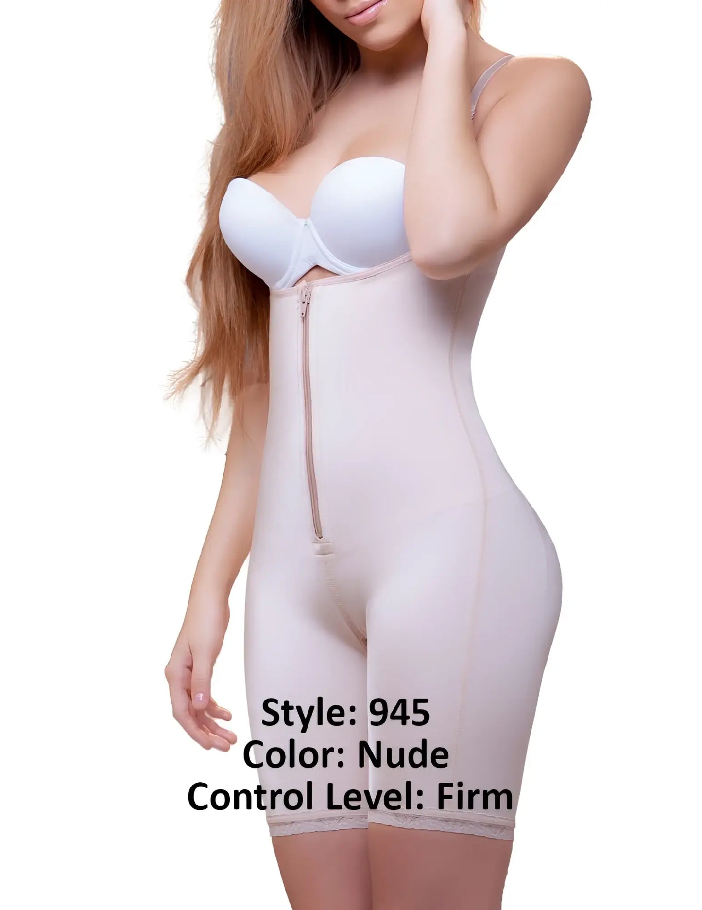 Nude vedette 945 jiselle mid thigh full body shaper with firm control seamless design and front zipper closure