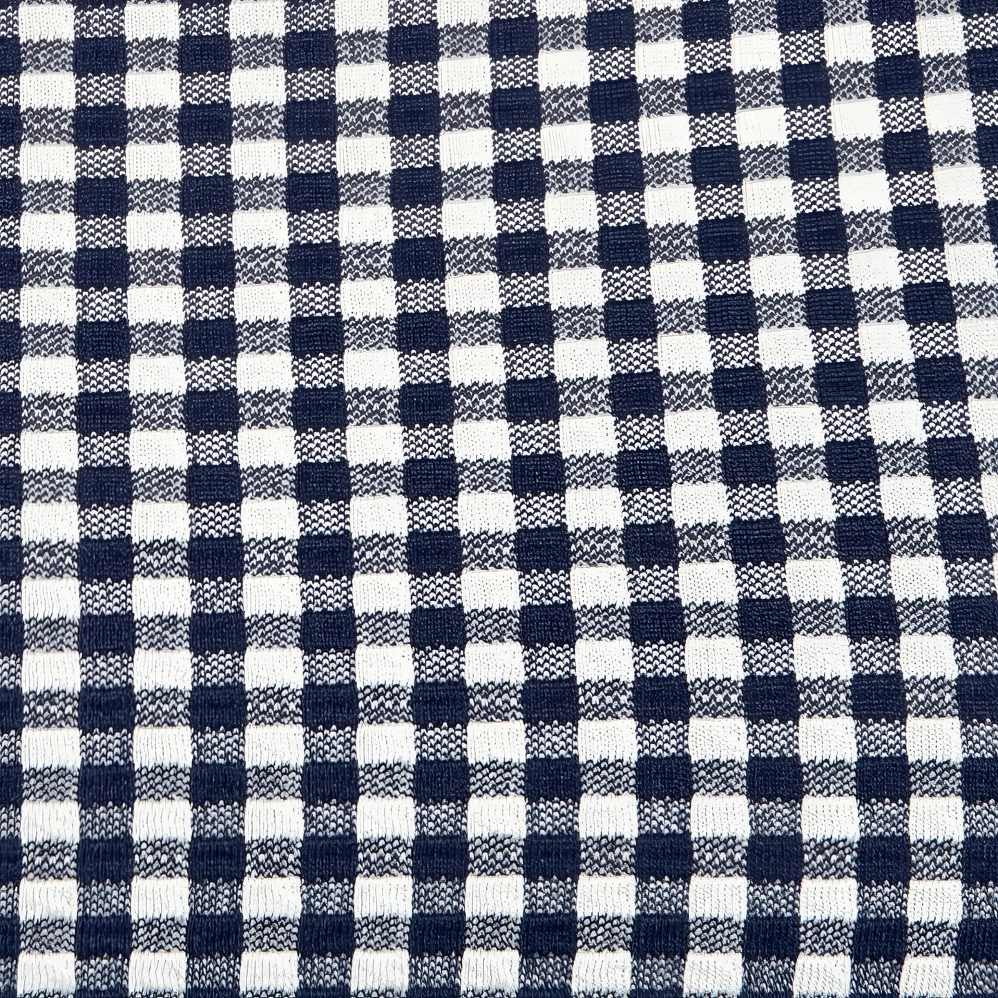 Navy blue and white gingham vichy swim bikini brief with classic checkered pattern fabric