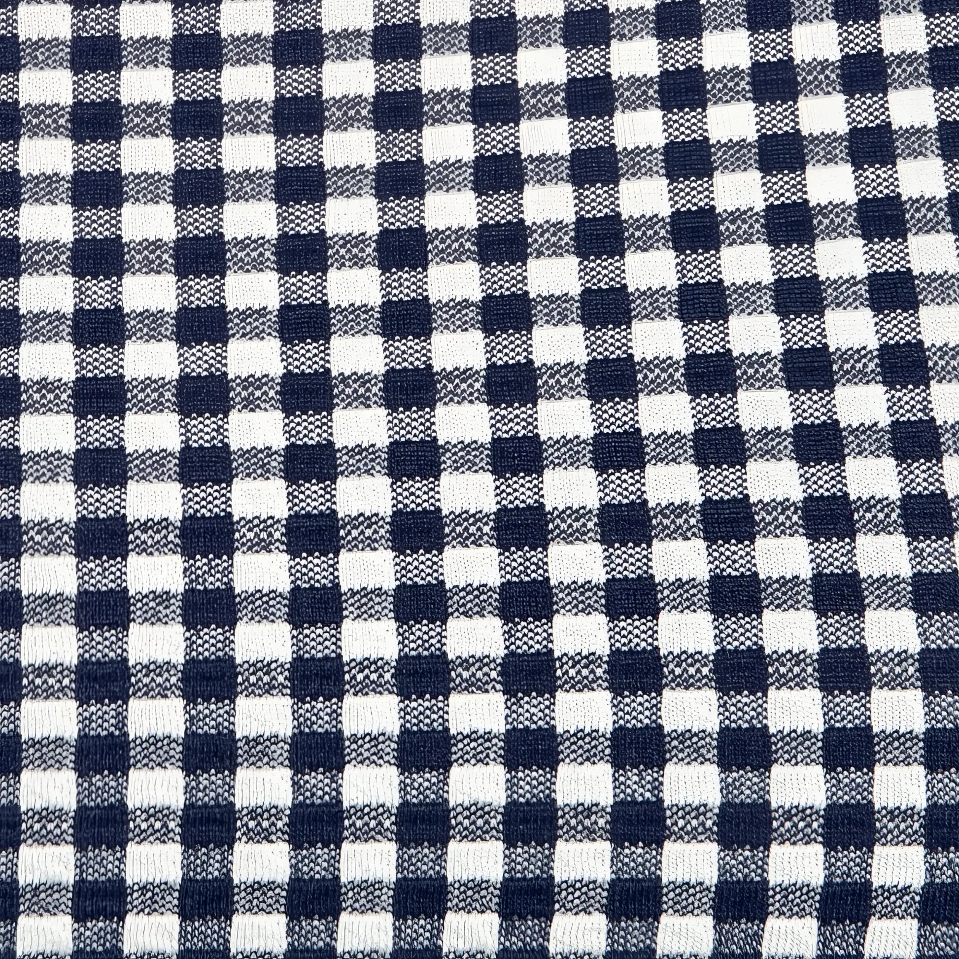 Navy blue and white gingham vichy swim bikini brief with classic checkered pattern fabric