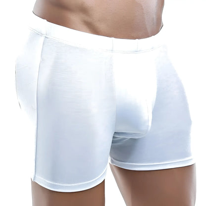 Virile VLG001 white menâ€™s boxer trunk with smooth, form-fitting design and reinforced waistband stitching