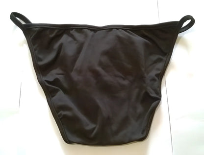 Black satin-like briefs with elastic waistband and leg openings from vizeau strapwork bikini swimwear in black size s