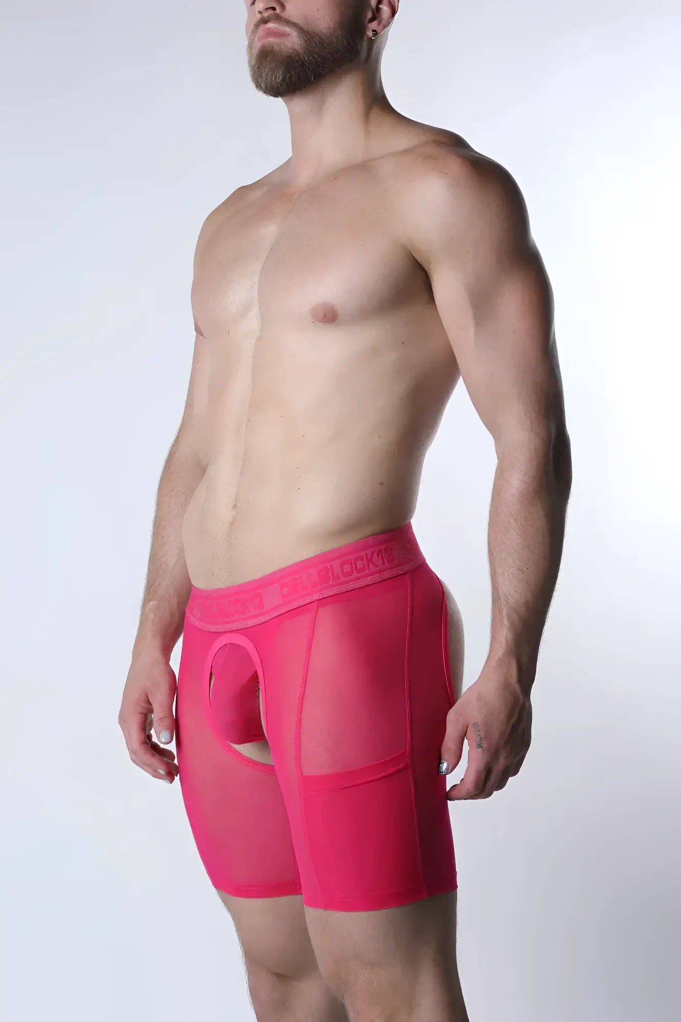 Bright pink void chap short boxer briefs with sheer mesh fabric and solid waistband for breathable comfort