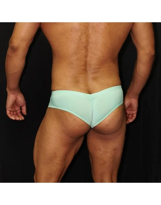 Mint green boxer underwear by Arroyman featuring a snug fit and smooth fabric shown from the back on a model.