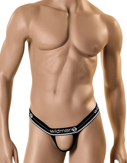Black and white WildmanT The Ball Lifter thong with central cutout designed for comfort and support