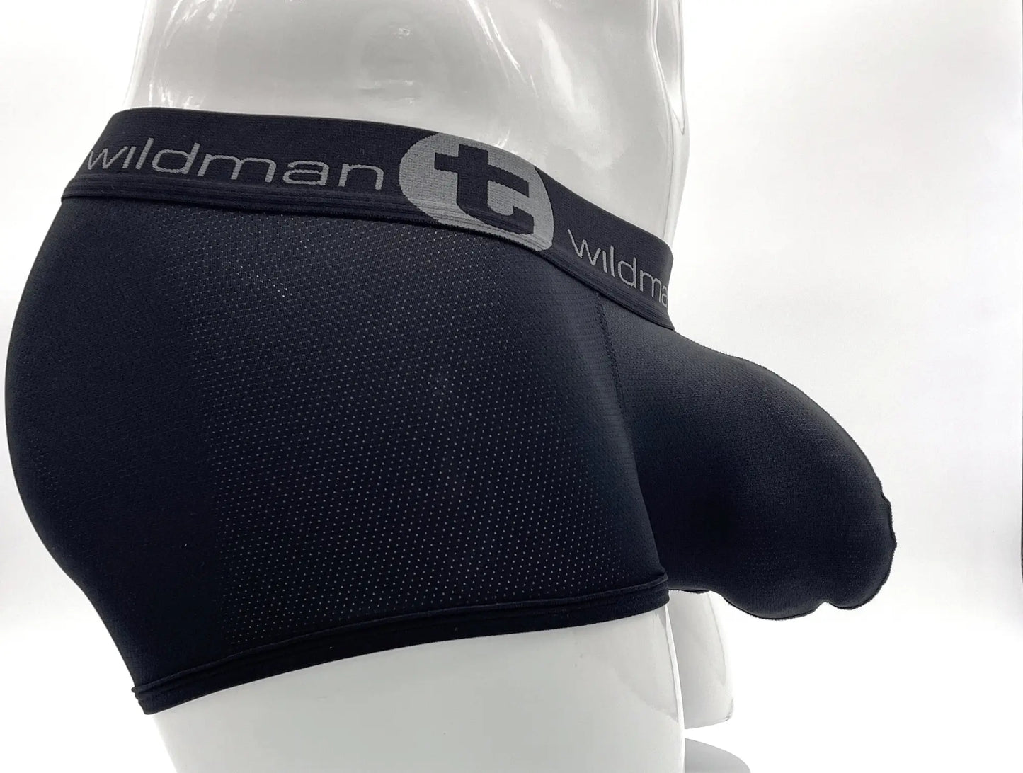 WildmanT big boy mesh pouch boxer brief in black featuring textured mesh fabric and elastic waistband with logo