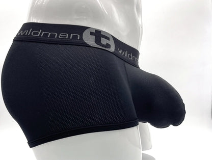 WildmanT big boy mesh pouch boxer brief in black featuring textured mesh fabric and elastic waistband with logo