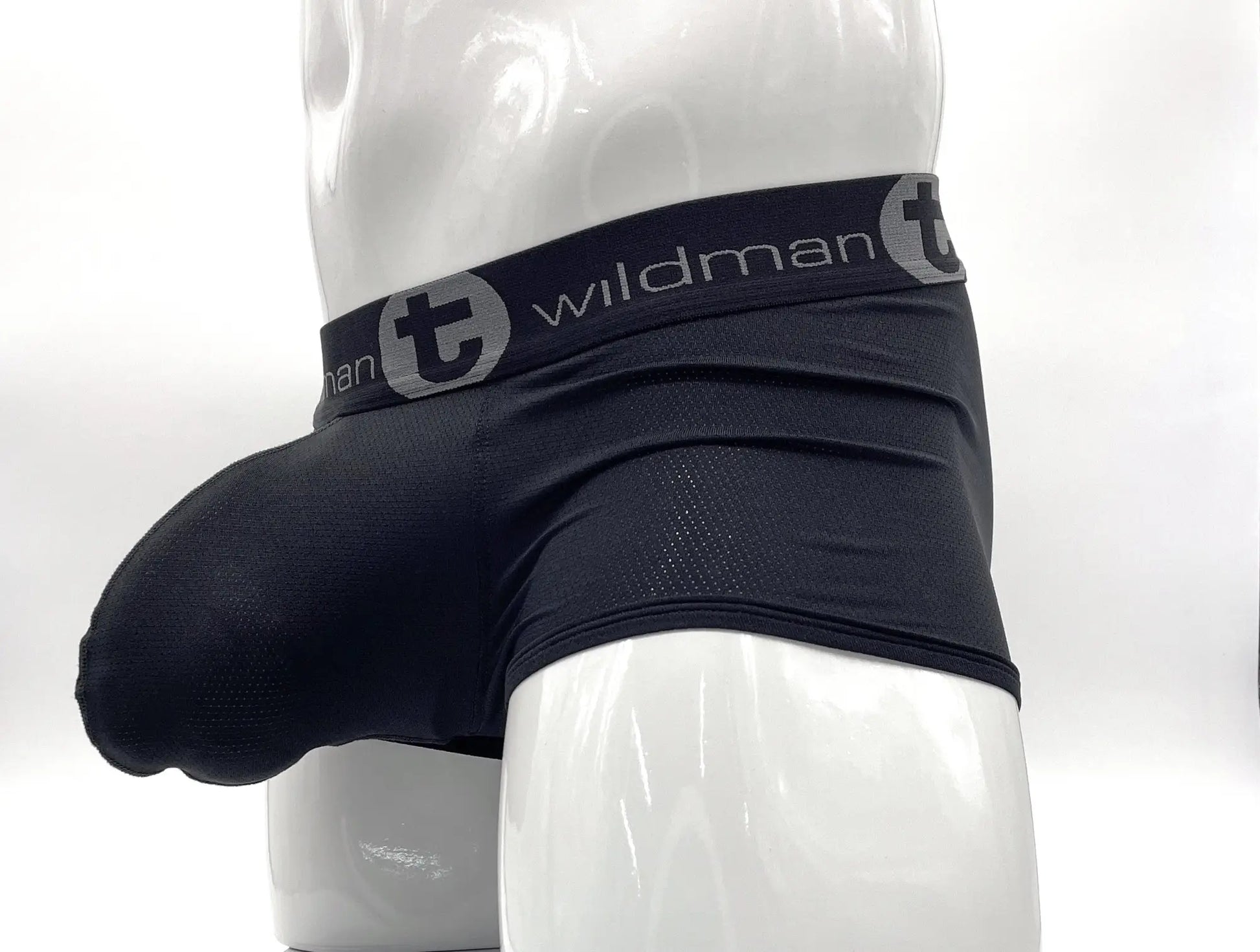 Black wildman big boy mesh pouch boxer brief with supportive form fitting design and breathable mesh fabric