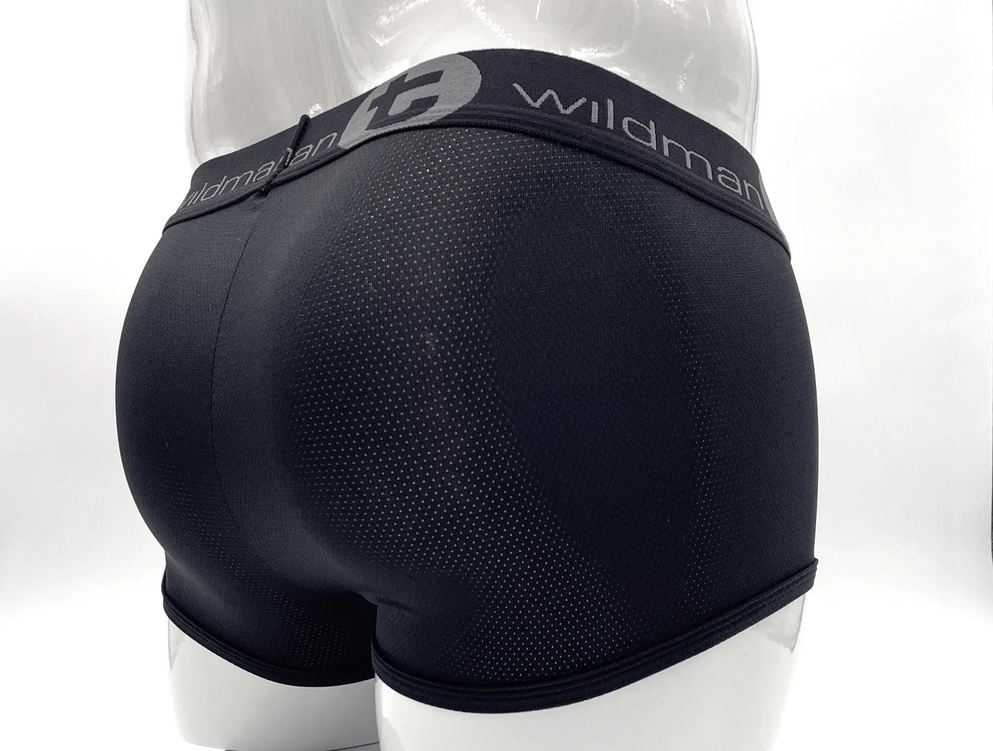 WildmanT big boy mesh pouch boxer brief black with textured breathable mesh fabric and gray logo waistband