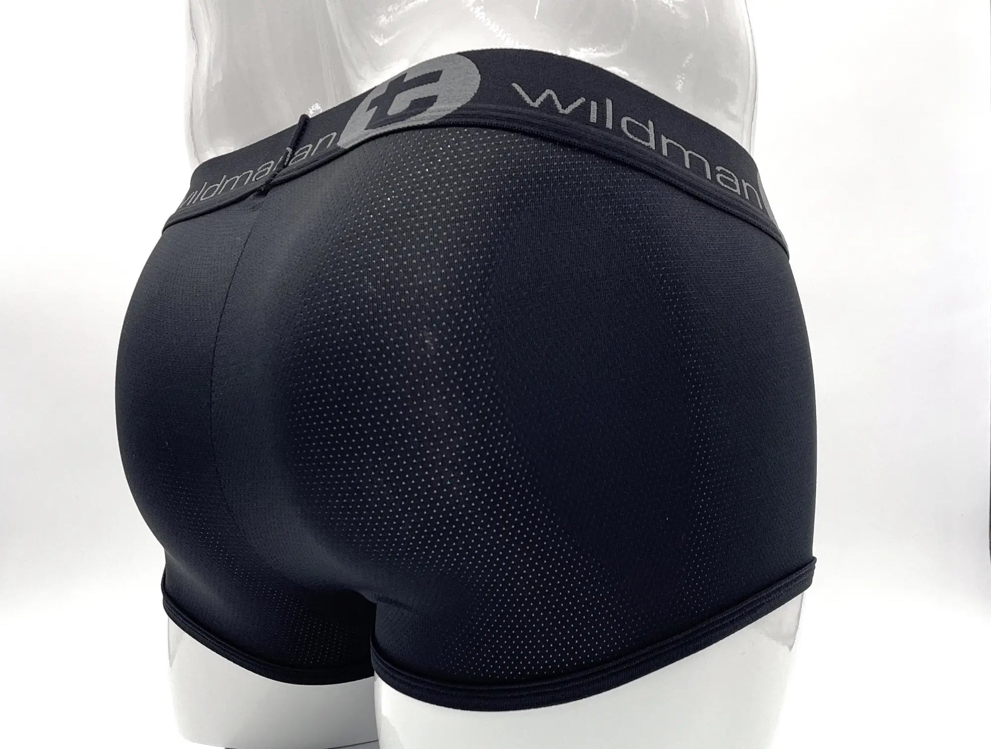 WildmanT big boy mesh pouch boxer brief black with textured breathable mesh fabric and gray logo waistband