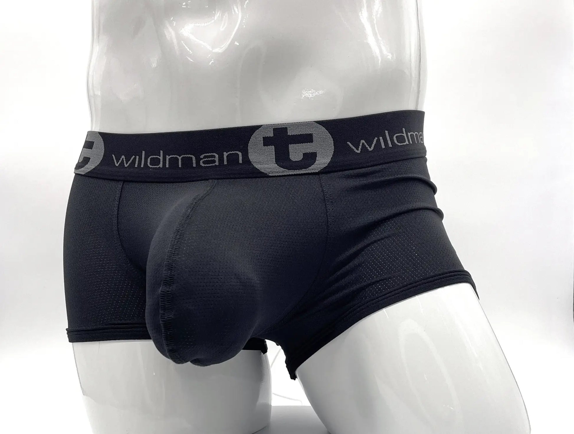 Wildmant big boy mesh pouch boxer brief black with supportive contoured design and branded elastic waistband