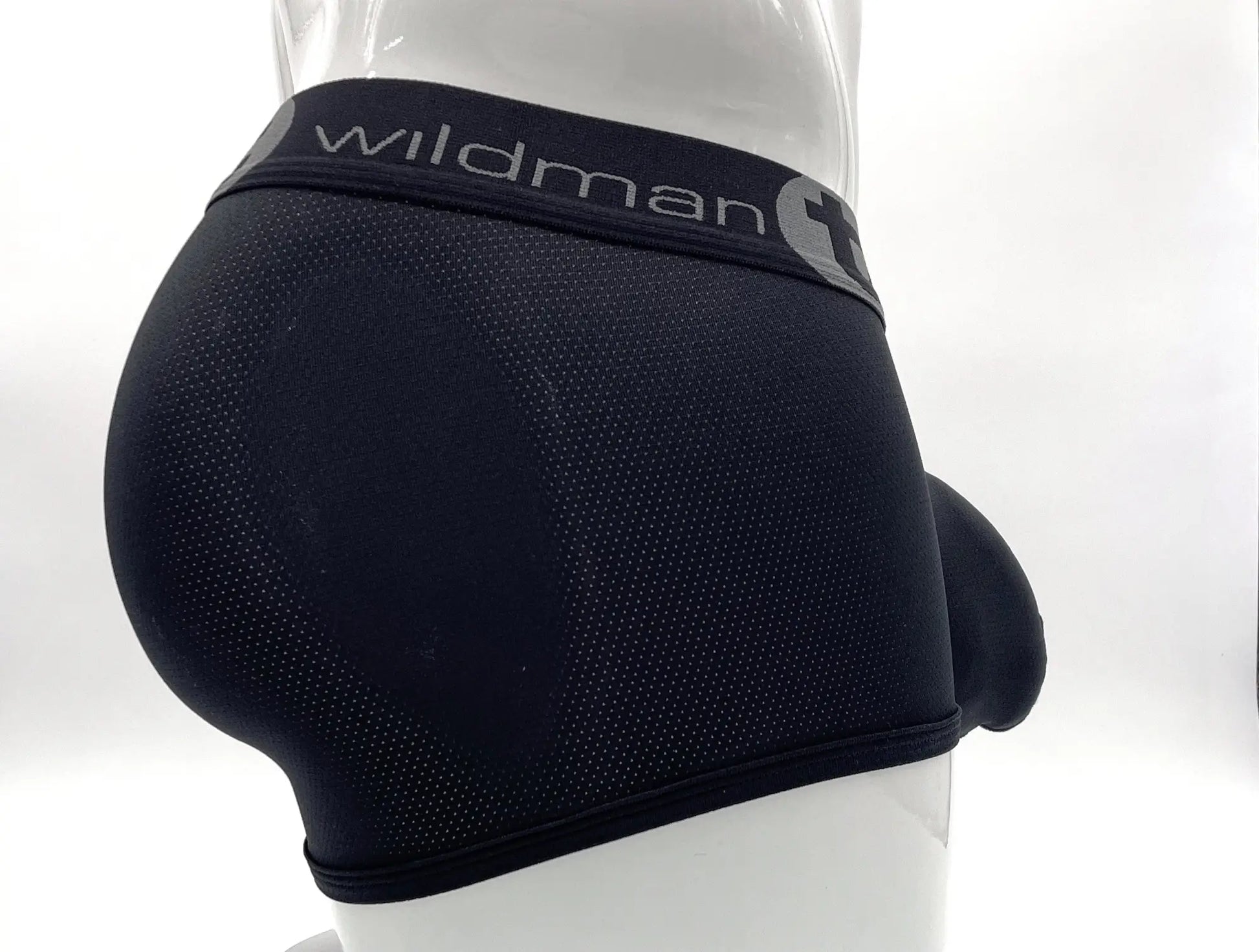 Black wildman big boy mesh pouch boxer brief featuring textured mesh fabric and supportive contoured design
