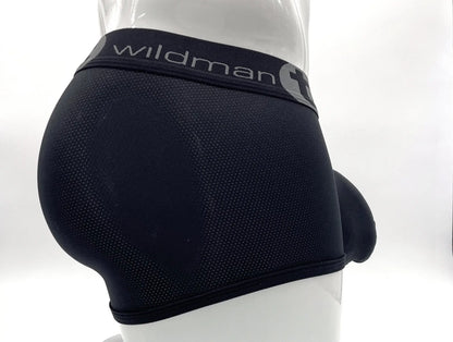 Black wildman big boy mesh pouch boxer brief featuring textured mesh fabric and supportive contoured design