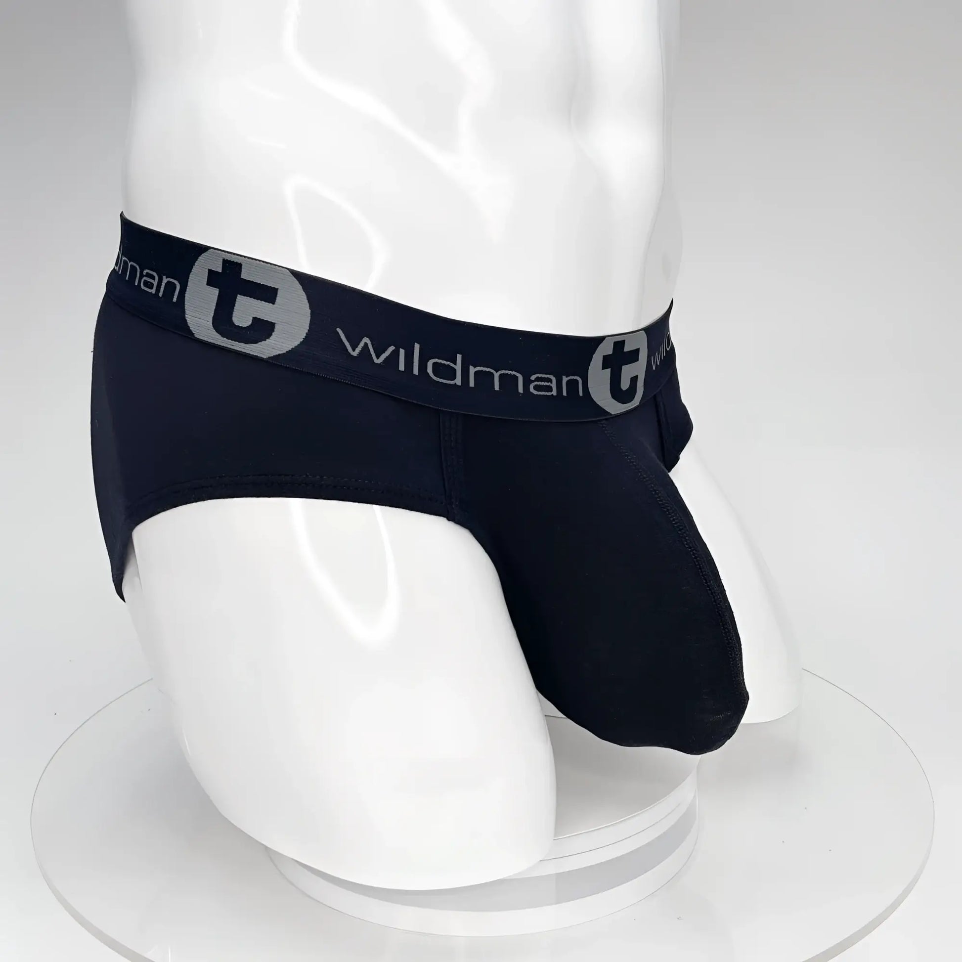 WildmanT big boy pouch cotton brief in black with a gray logo band for comfortable everyday wear