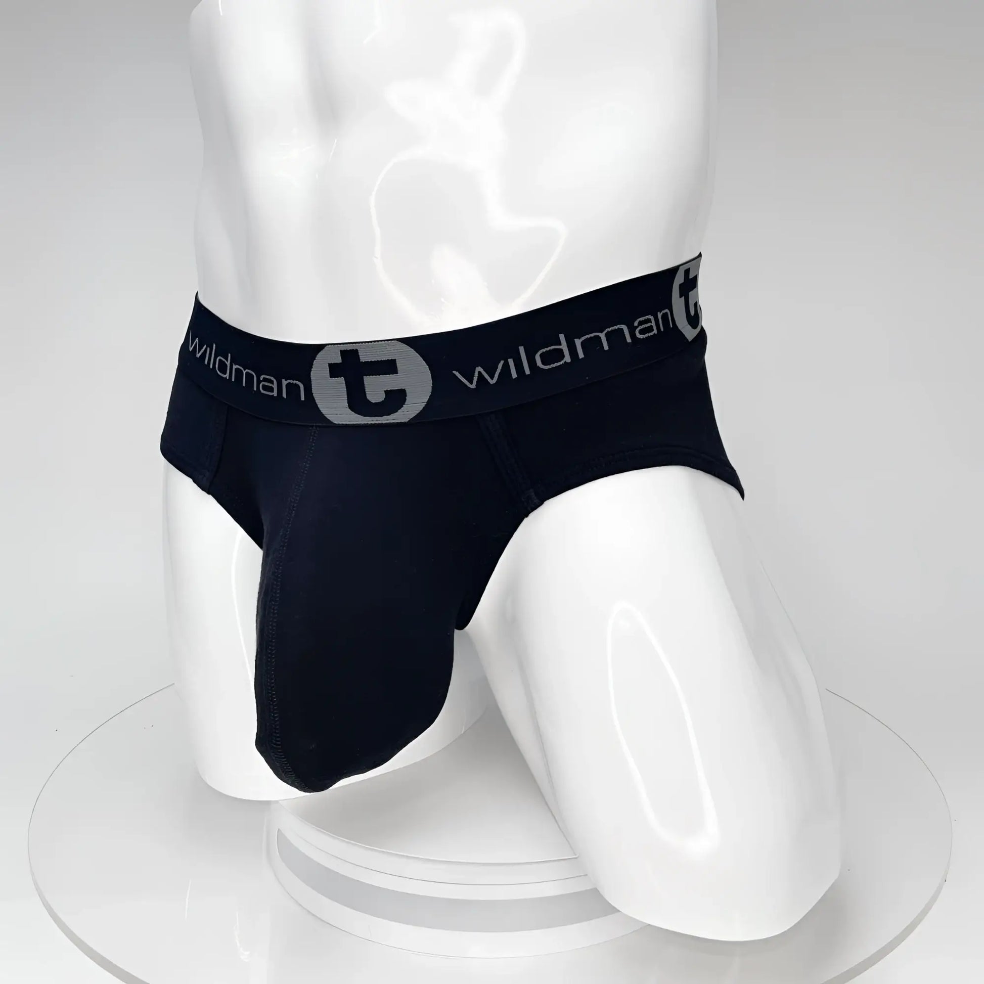 WildmanT big boy pouch cotton brief in black with a gray wildman brand logo waistband