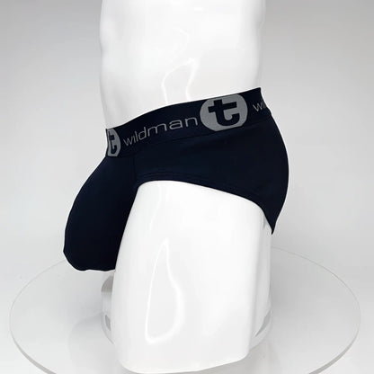 WildmanT big boy pouch cotton briefs in black with a gray logo band for comfortable everyday wear