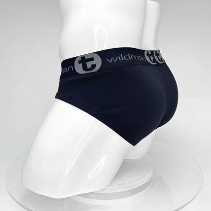 WildmanT big boy pouch cotton brief in black with a gray logo band designed for comfort and support