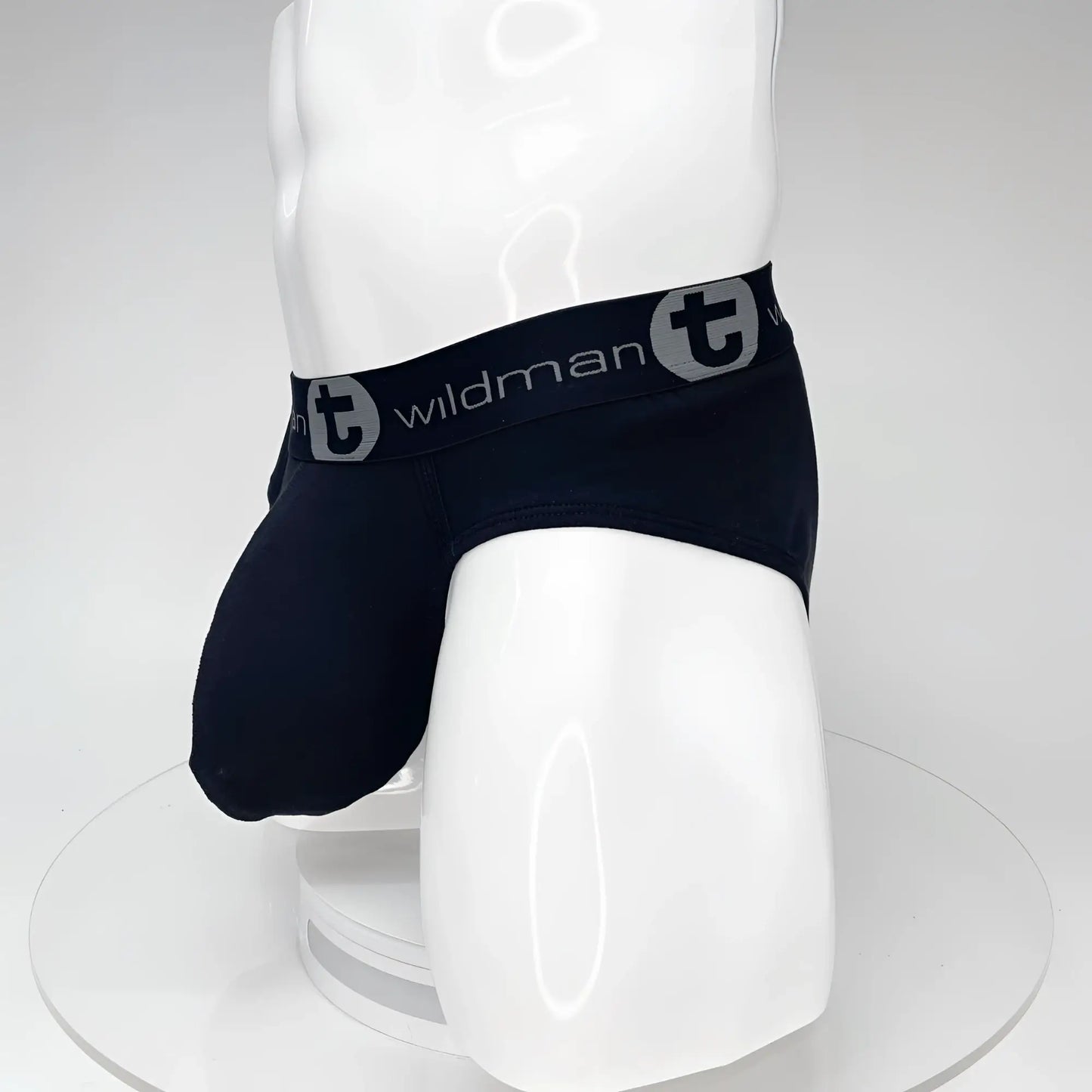 Black wildman big boy pouch cotton briefs with gray logo band designed for men in black color