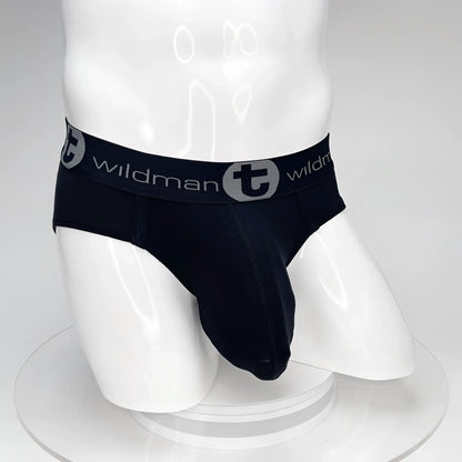 Black wildman big boy pouch cotton briefs with gray logo band designed for men