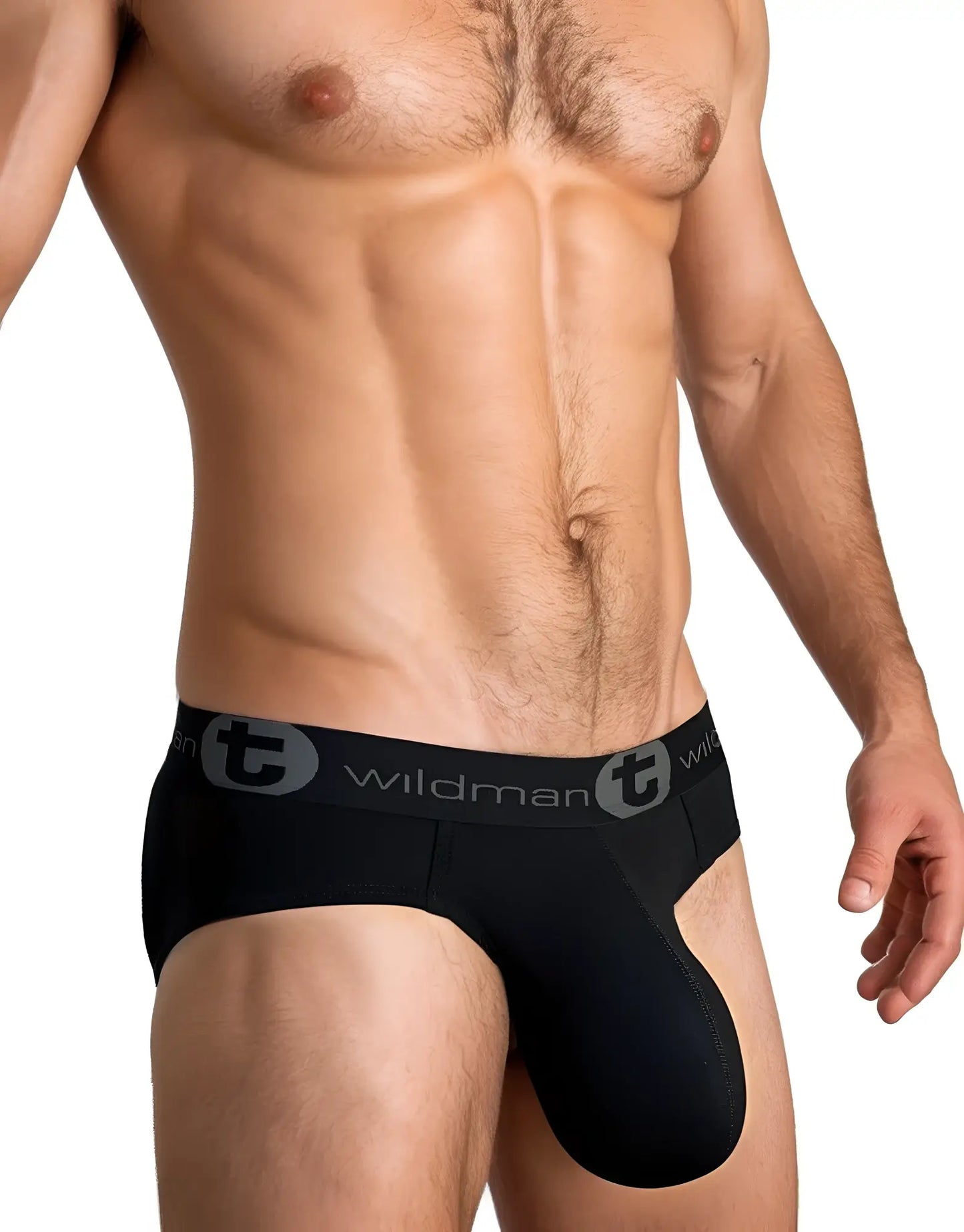 Black wildman brand men’s cotton briefs with snug fit elastic waistband and big boy pouch in black color