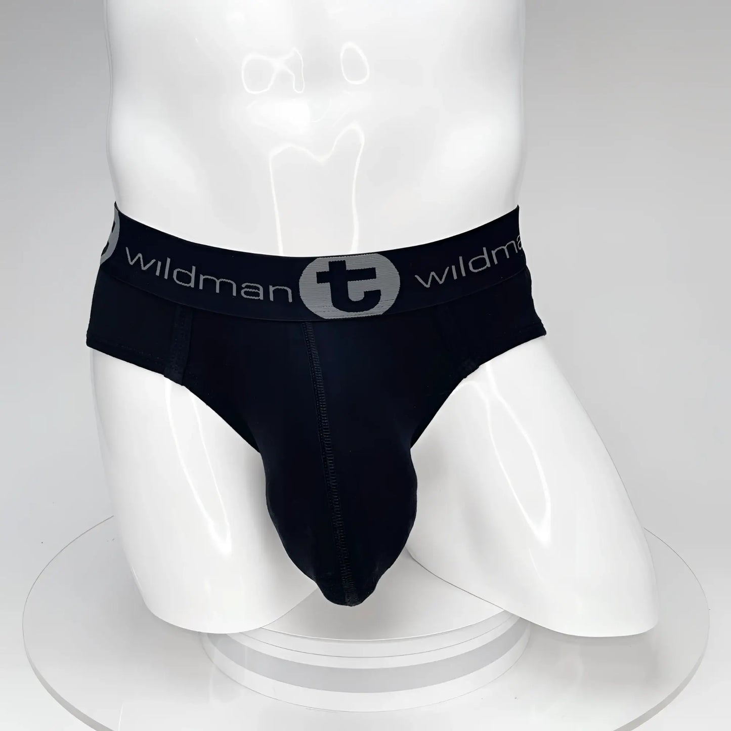 Black wildman men’s cotton briefs with gray logo band featuring big boy pouch for comfortable support