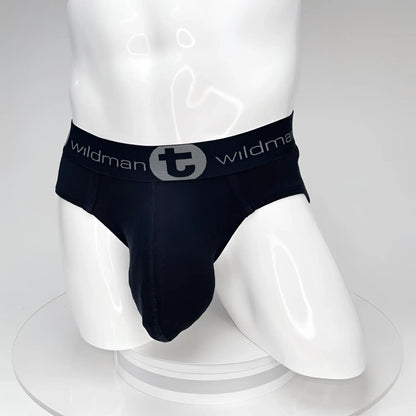 Black wildman men’s cotton briefs with big boy pouch and gray logo band for comfortable everyday wear