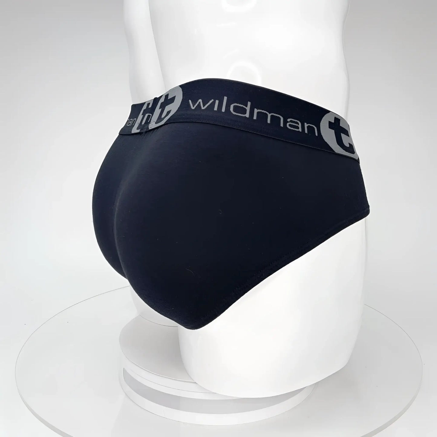 Black wildman men’s briefs with big boy pouch cotton fabric and gray logo band for comfortable support